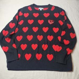 Charter Club Heart Pattern Sweater Size PL Black Red Sequin Accents